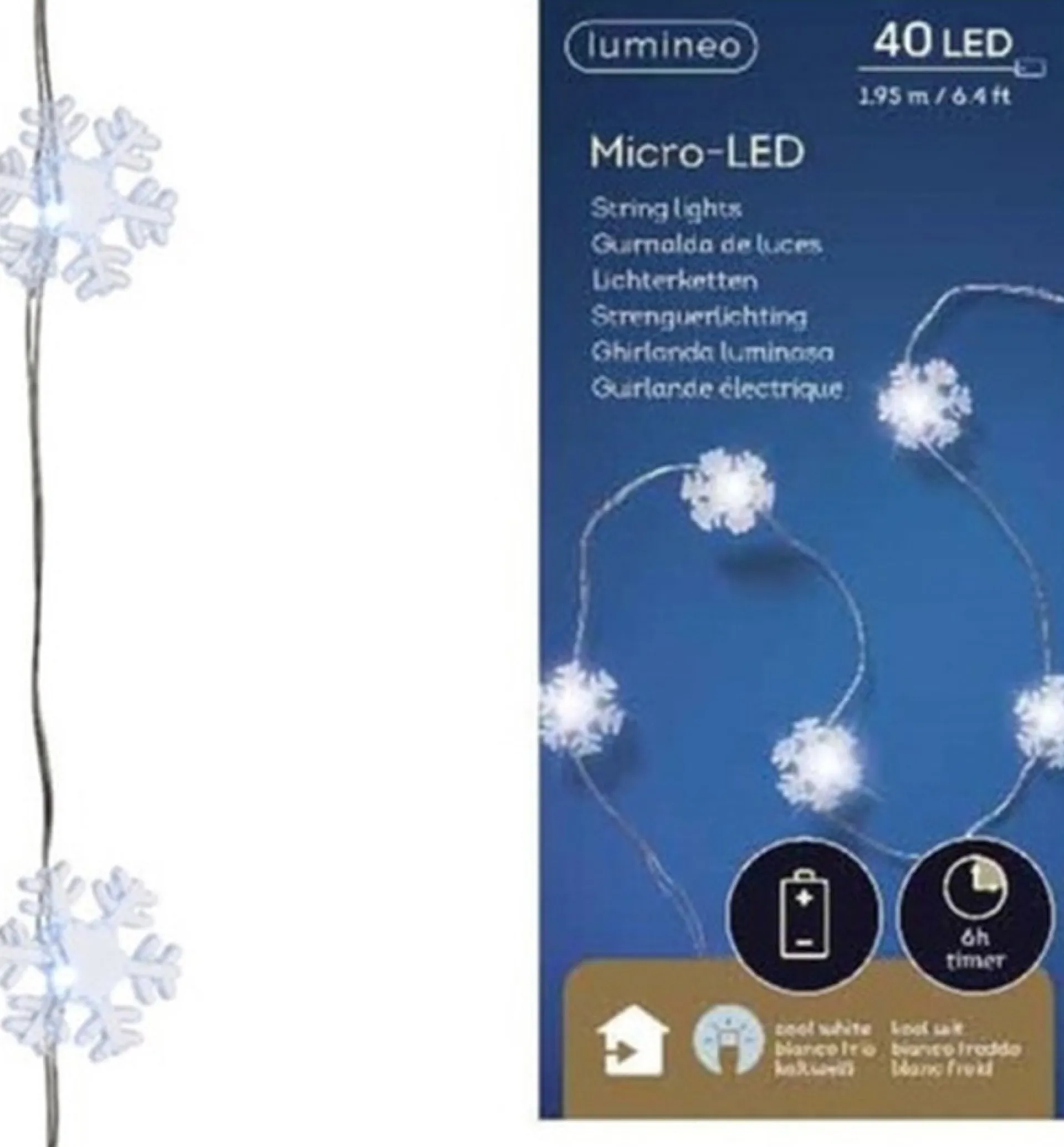 Lumineo Sneeuwvlokken Lichtsnoeren Met Timer 40 Lampjes Wit Op Batterij - Sneeuwvlok Verlichting - Kerstlampjes/Kerstlichtjes Best Sale