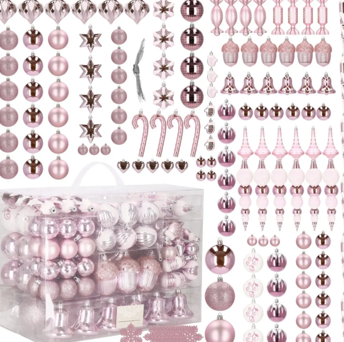 springos Kerstboomversieringen> Kerstballen | Kerstversiering | Onbreekbaar | 153 Stuks | Roze/Wit