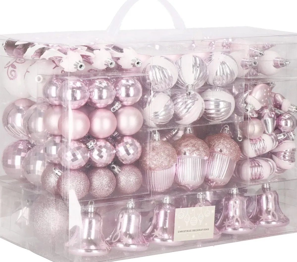 springos Kerstboomversieringen> Kerstballen | Kerstversiering | Onbreekbaar | 153 Stuks | Roze/Wit