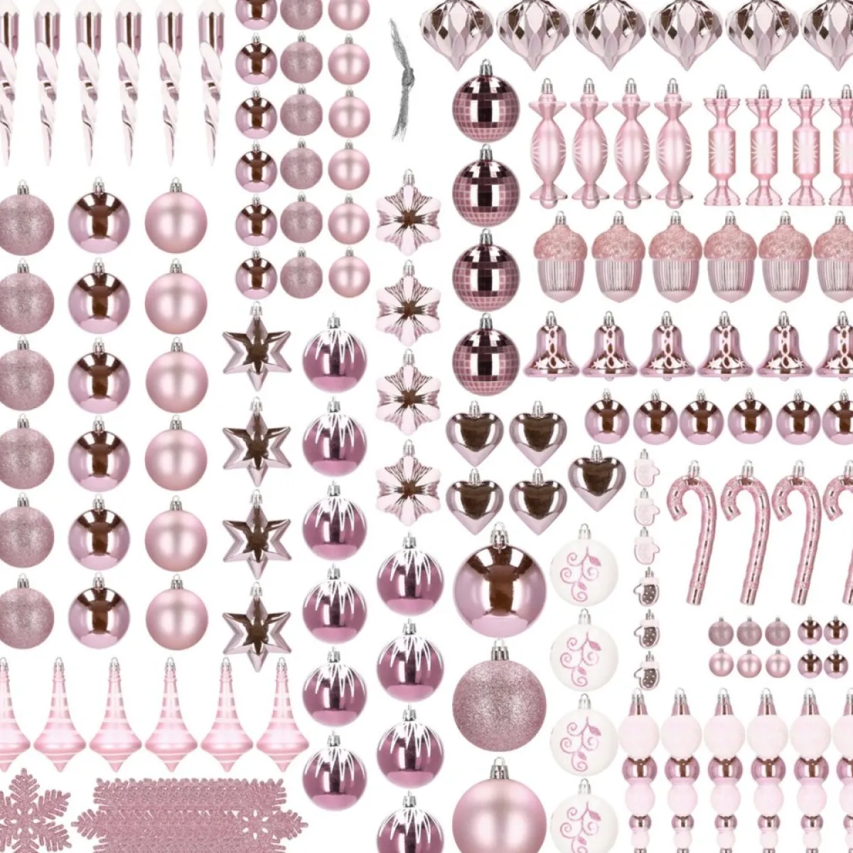 springos Kerstboomversieringen> Kerstballen | Kerstversiering | Onbreekbaar | 153 Stuks | Roze/Wit