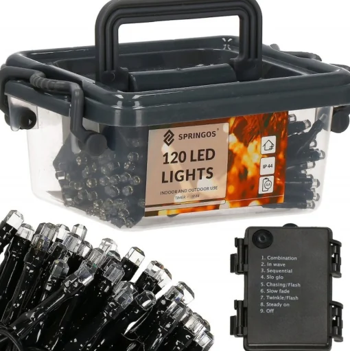 springos Kerstverlichting | Binnen & Buiten | Kristalvorm | 9 M | Batterij | 120 Led | Koel Wit Discount