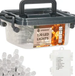 springos Kerstverlichting - Batterij - Afstandsbediening - 9 M - 120 Led - Koel Wit Sale
