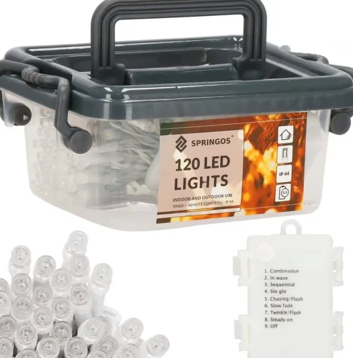 springos Kerstverlichting - Batterij - Afstandsbediening - 9 M - 120 Led - Koel Wit Sale
