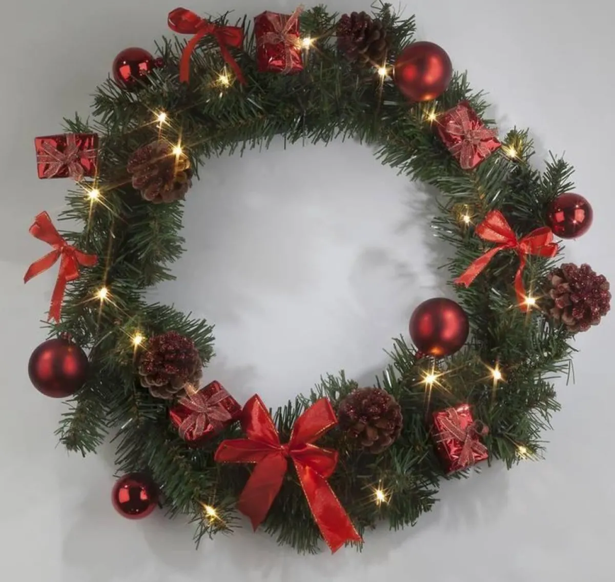 Star Trading Kerstkransen> Led-Kerstkrans, 40 Cm Diameter, Warmwit Licht, Rood