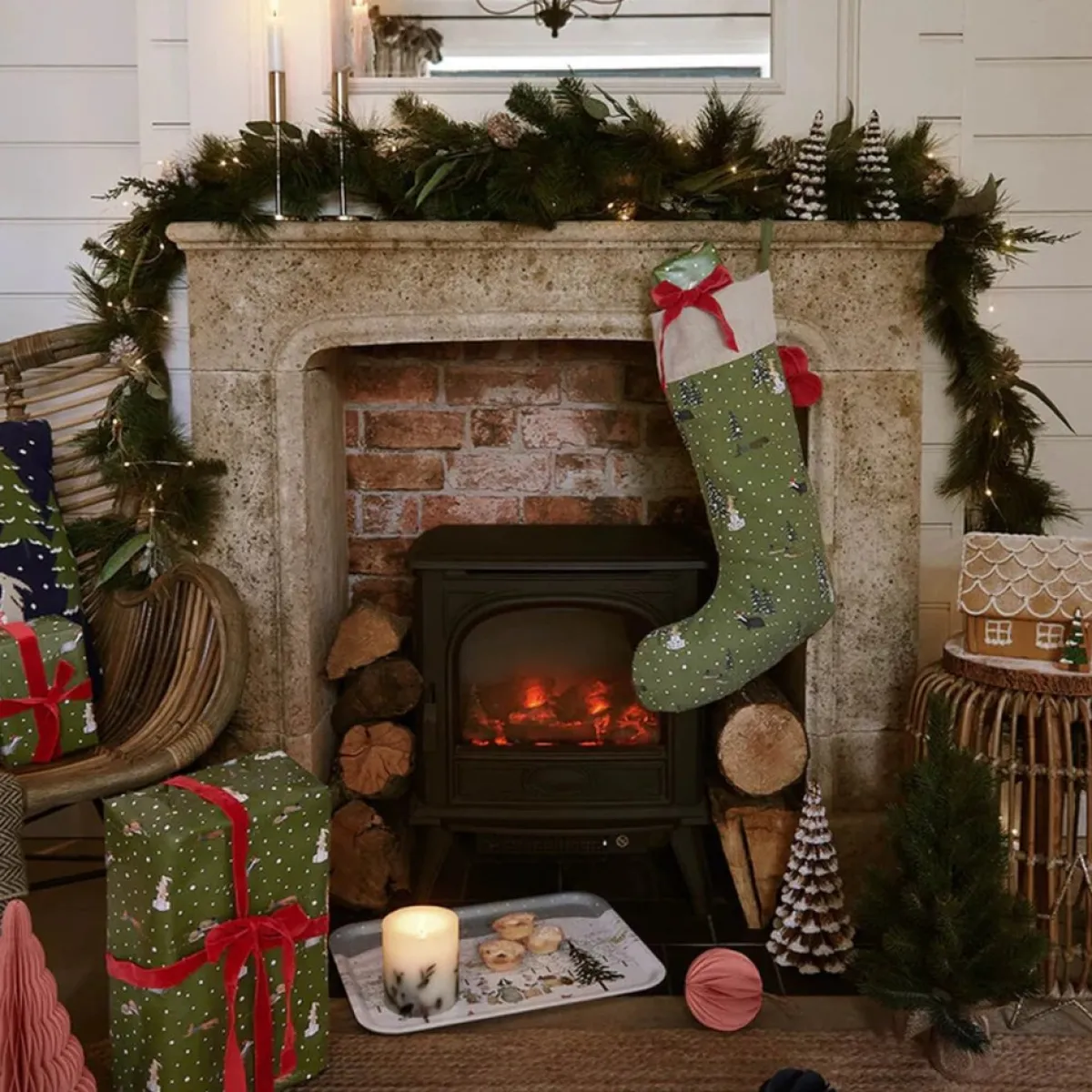 Sophie Allport Kerstsokken>Stijlvolle Decoratie Kerstsok Van - Feestelijke Bos - Grote Christmas Stocking