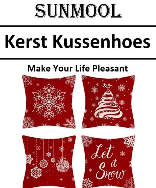 SUNMOOL Kerstkussens> Kerst Kussenhoes - Kussenhoes - Pillow Cover - 45 X 45Cm 4Stuks