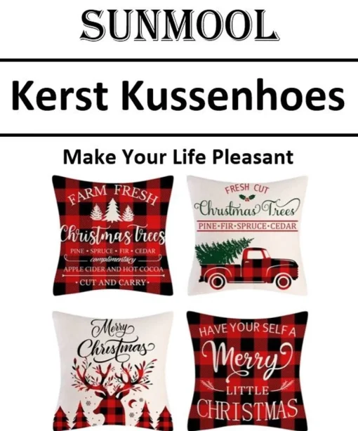 SUNMOOL Kerstkussens> Kerst Kussenhoes - Kussenhoes - Pillow Cover - 45 X 45Cm 4Stuks