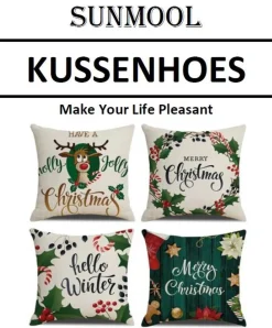 SUNMOOL Kerstkussens></noscript> Kerst Kussenhoes - Kussenhoes - Pillow Cover - 45 X 45Cm 4Stuks