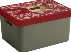 Sunware Kerstversiering Opbergbox /Rood - 44 X 34 X 24 Cm - Rendier Print Deksel Sale