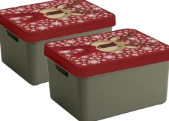 Sunware Kerstversiering Opbergboxen - Set 2X Stuks - 44 X 34 X 24 Cm - Rendier Print Deksel Cheap