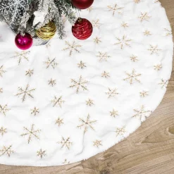 Merkloos Tdr - Duurzame Pailletten Geborduurde Kerstboom Rok - 122Cm, Sneeuw En Goud Accenten- Een Feestelijke Toevoeging Aan Je Kerstdecoratie New