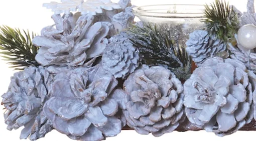 Naturn Christmas Kerststukjes>Tealight Holder 2L Pinecone Pearl 30Cm