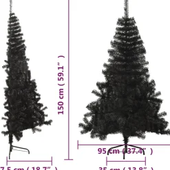 The Living Store Halve Kunstkerstboom - 150 Cm - Pvc/Staal Zwart Flash Sale