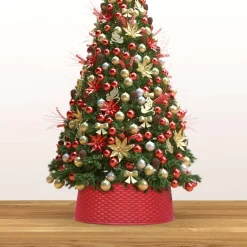 The Living Store Kerstboomkraag Kunststof - 48Cm Bovenkant - 54Cm Onderkant - 19.5Cm Hoog - Met Rattan-Look - Montage Vereist Hot