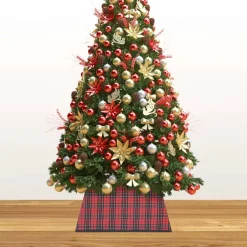 The Living Store Kerstboomkraag - Stoffen Boomrok Met Geruit Patroon - 25 Cm Hoog - 35 X 35 Cm Bovenkant - 48 X 48 Cm Onderkant Clearance