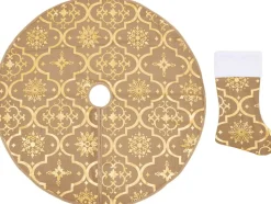 The Living Store Kerstboomrok O122 Cm - Met Sneeuwpatroon - Inclusief Kerstsok Geel Clearance