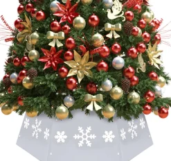 The Living Store Kerstboomkraag Metalen En Wit - 52.5 Cm Bovenkant - 68 Cm Onderkant - 25 Cm Hoogte - Sneeuwvlokkenprint - Montage Vereist Shop
