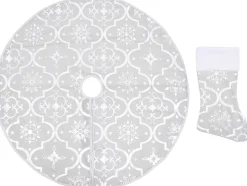 The Living Store Kerstboomrok Luxe 122 Cm - Stof - Sneeuwpatroon - Inclusief Kerstsok Wit Shop