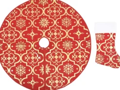 The Living Store Kerstboomrok 122 Cm - Met Sneeuwpatroon - Inclusief Kerstsok Rood Sale