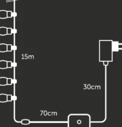 Vellight Tuya Led - 15 M - 15 Witte Lampen - Zwarte Draad - Smart Cheap