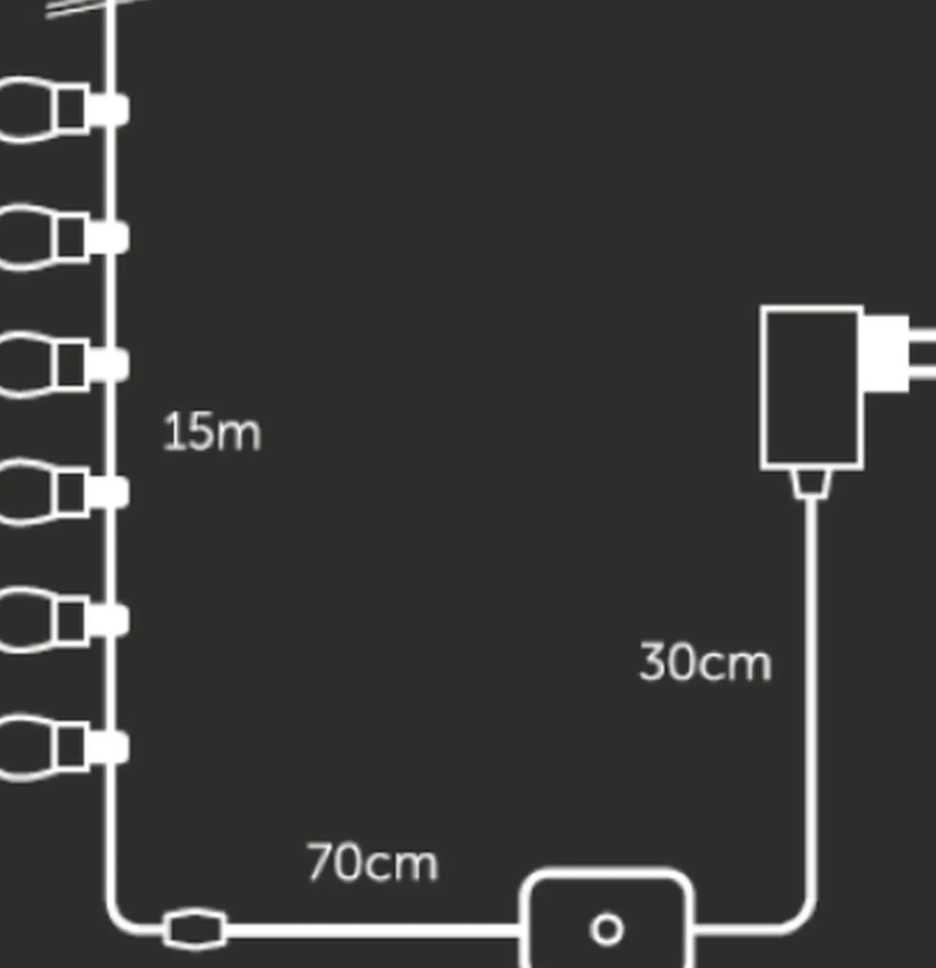 Vellight Tuya Led - 15 M - 15 Witte Lampen - Zwarte Draad - Smart Cheap