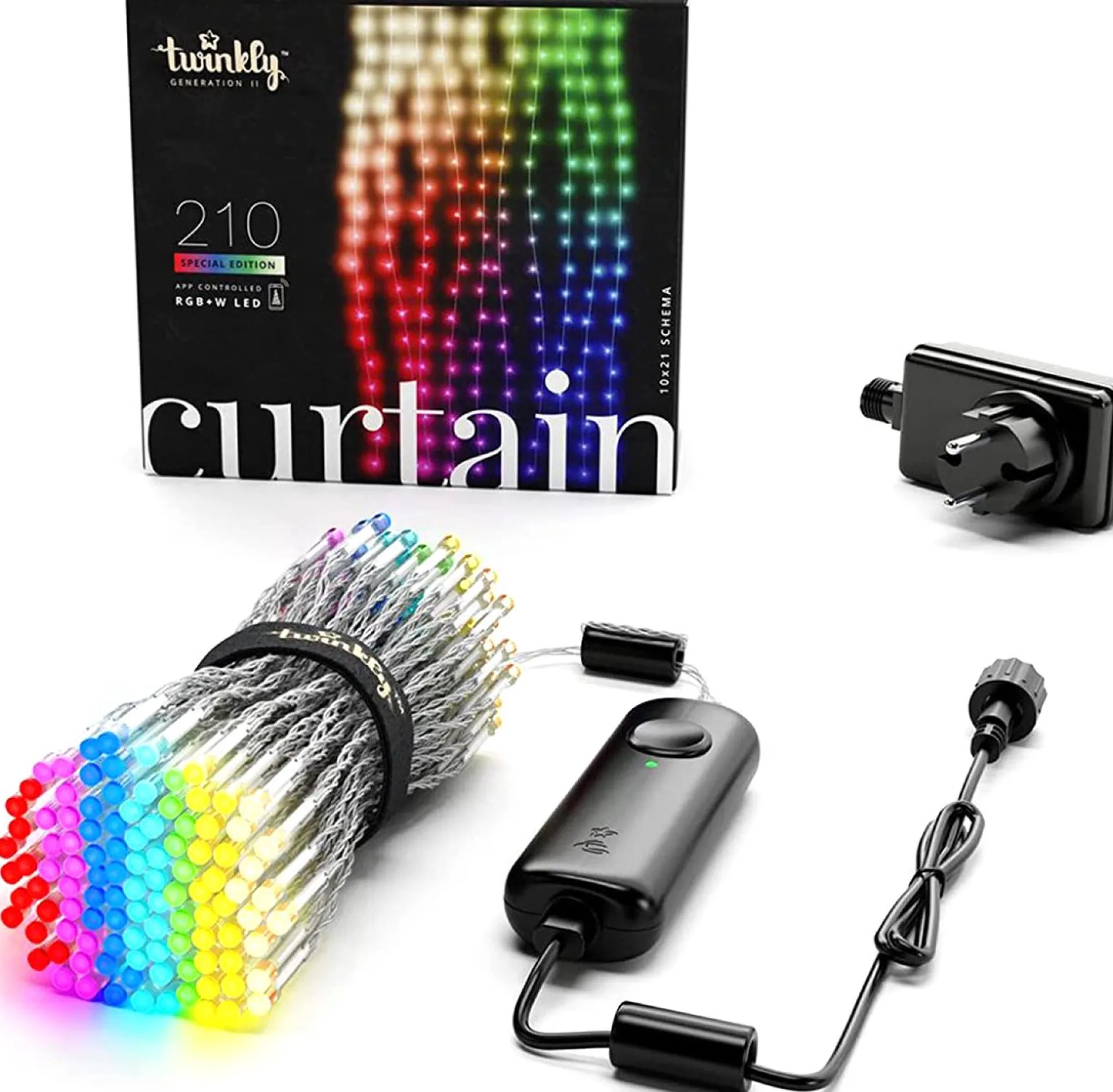 Twinkly Curtain – App-Gestuurde Led Gordijn Lichtsnoer Met 210 Rgb + W (16 Miljoen Kleuren + Warm Wit) Led's. 1,5 X 2,1 Meter. Transparante Draad. Binnen En Buiten Slimme Verlichting Decoratie Sale