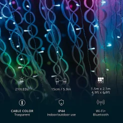Twinkly Curtain – App-Gestuurde Led Gordijn Lichtsnoer Met 210 Rgb + W (16 Miljoen Kleuren + Warm Wit) Led's. 1,5 X 2,1 Meter. Transparante Draad. Binnen En Buiten Slimme Verlichting Decoratie Sale