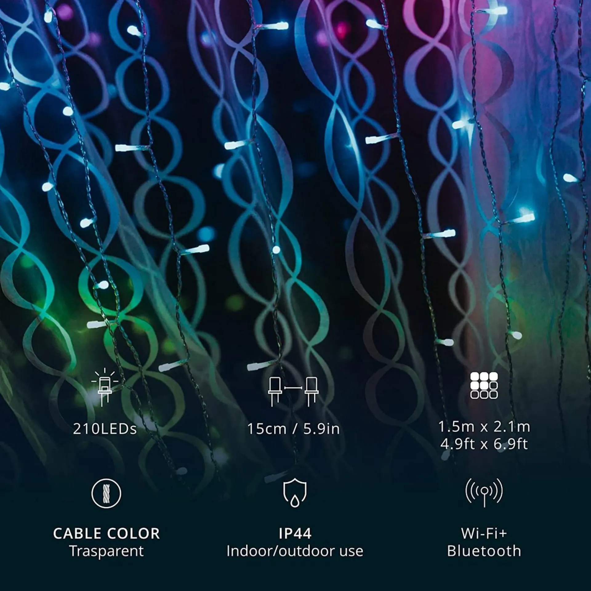 Twinkly Curtain – App-Gestuurde Led Gordijn Lichtsnoer Met 210 Rgb + W (16 Miljoen Kleuren + Warm Wit) Led's. 1,5 X 2,1 Meter. Transparante Draad. Binnen En Buiten Slimme Verlichting Decoratie Sale