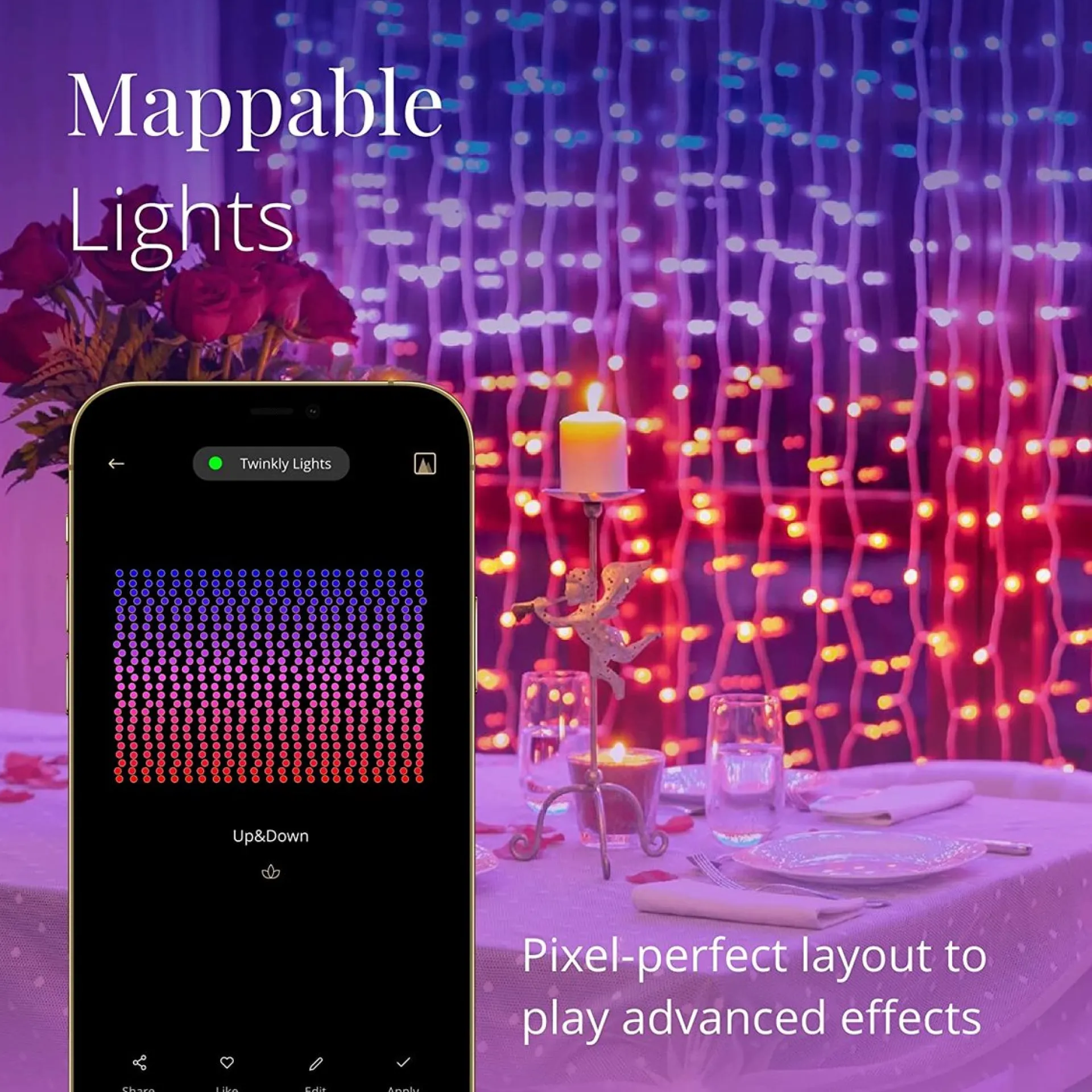 Twinkly Curtain – App-Gestuurde Led Gordijn Lichtsnoer Met 210 Rgb + W (16 Miljoen Kleuren + Warm Wit) Led's. 1,5 X 2,1 Meter. Transparante Draad. Binnen En Buiten Slimme Verlichting Decoratie Sale