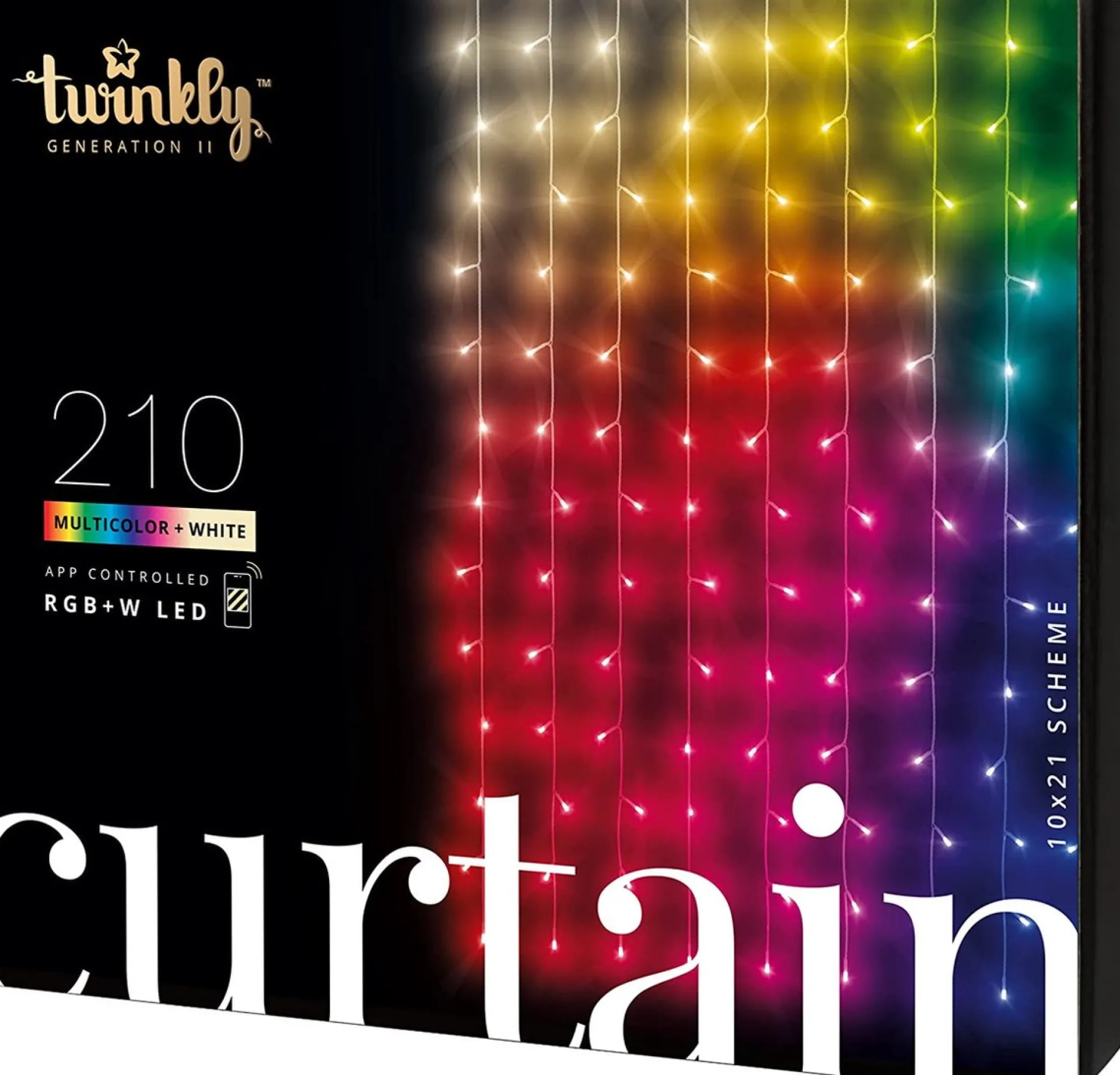 Twinkly Curtain – App-Gestuurde Led Gordijn Lichtsnoer Met 210 Rgb + W (16 Miljoen Kleuren + Warm Wit) Led's. 1,5 X 2,1 Meter. Transparante Draad. Binnen En Buiten Slimme Verlichting Decoratie Sale