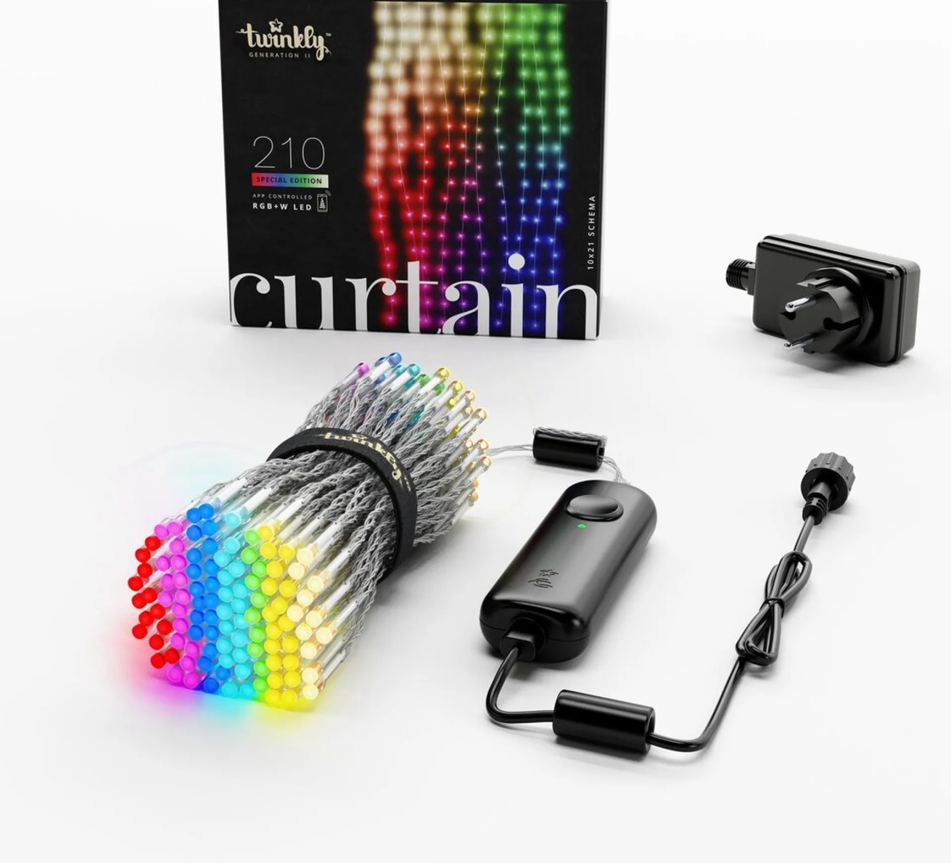 Twinkly Curtain – App-Gestuurde Led Gordijn Lichtsnoer Met 210 Rgb + W (16 Miljoen Kleuren + Warm Wit) Led's. 1,5 X 2,1 Meter. Transparante Draad. Binnen En Buiten Slimme Verlichting Decoratie Sale