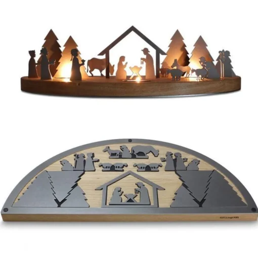 Unoferrum Kerststallen>-Silhouette-Kerstgroep-Edelstaal-Eiken