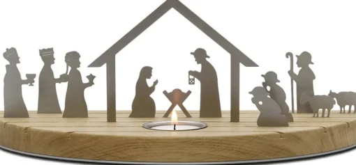 Unoferrum Kerststallen>-Silhouette-Kerstgroep-Medium-Edelstaal-Eikenhout