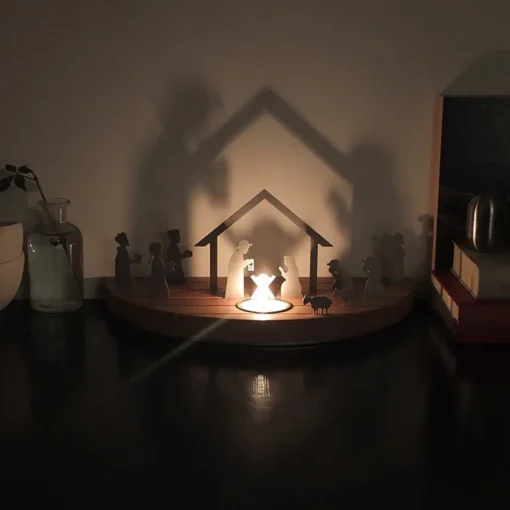 Unoferrum Kerststallen>-Silhouette-Kerstgroep-Medium-Edelstaal-Eikenhout