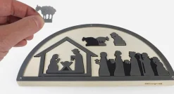 Unoferrum Kerststallen></noscript>-Silhouette-Kerstgroep-Medium-Edelstaal-Esdoornhout