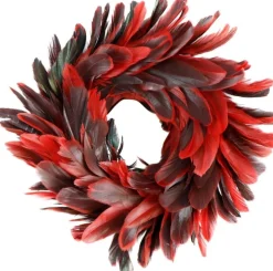 b-home-interieur.be Kerstkransen>Veren Krans Rood - Decoratieve Krans - Lente Krans - Diameter 15Cm