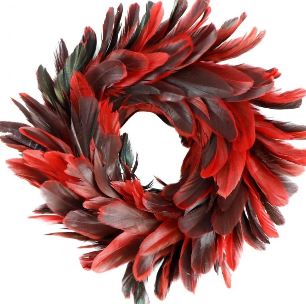 b-home-interieur.be Kerstkransen>Veren Krans Rood - Decoratieve Krans - Lente Krans - Diameter 15Cm