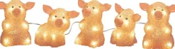 Konst Smide Verlicht Kerstfiguur Voor Buiten - 5 Roze Varkentjes - 12 Cm Hoog New