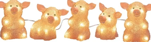 Konst Smide Verlicht Kerstfiguur Voor Buiten - 5 Roze Varkentjes - 12 Cm Hoog New