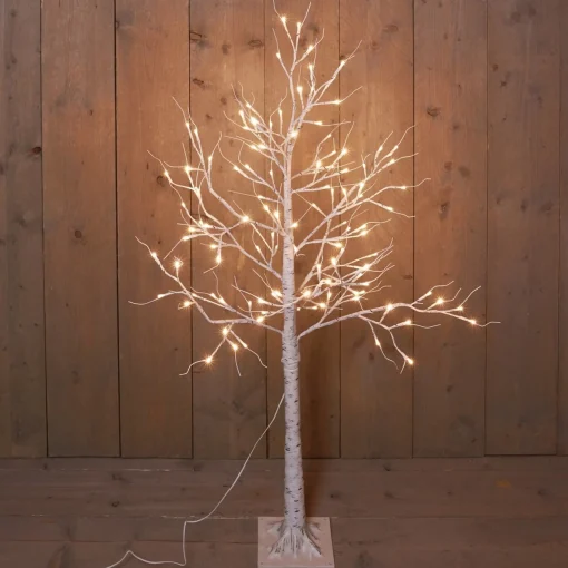 Anna's Collection Verlichte Figuren Witte Lichtboom/Metalen Boom/Berkenboom Met 120 Led Lichtjes 130 Cm - Kerstversiering/Kerstdecoratie Sale