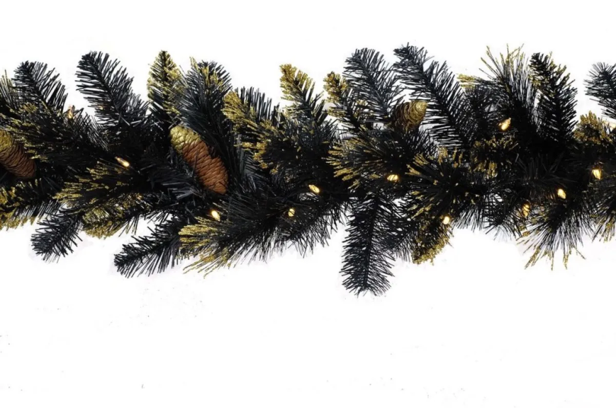 A Perfect Christmas Guirlandes>Verlichte Guirlande "Shimmery Golden Black Bristle" - L274 Cm - Met Verlichting En Gouden Glitter