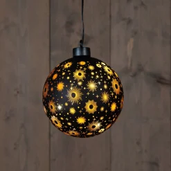 Anna's Collection Verlichte Kerstballen - Set 2X St - Zwart Kosmos - D12 En D15 Cm - Warm Wit Hot