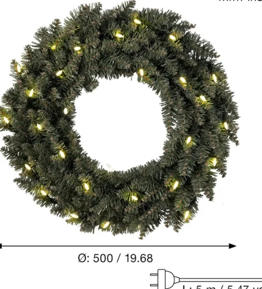 Star Trading Kerstkransen>Verlichte Kerstkrans "Calgary" 50Cm -Ook Geschikt Voor Buiten -Lichtkleur: Warm Wit -Met Stekker -Kerstdecoratie