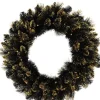 * Kerstkransen>Verlichte Kerstkrans "Shimmery Golden Black Bristle" - Zwart - O 76 Cm - 70 Warm Witte Ledlampjes - Met Gouden Afwerking