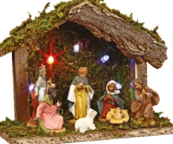 Feeric lights u0026 Christmas Kerststallen>Verlichte Kerststal Met Beelden - L18 X B8 X H13,5 Cm - Op Batterijen