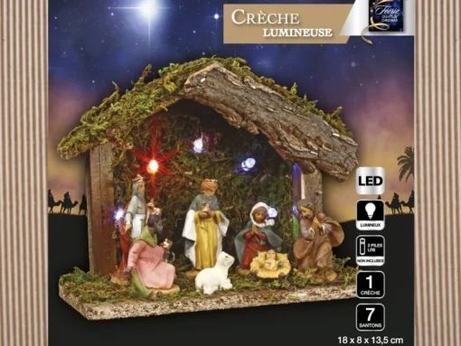 Feeric lights u0026 Christmas Kerststallen>Verlichte Kerststal Met Beelden - L18 X B8 X H13,5 Cm - Op Batterijen