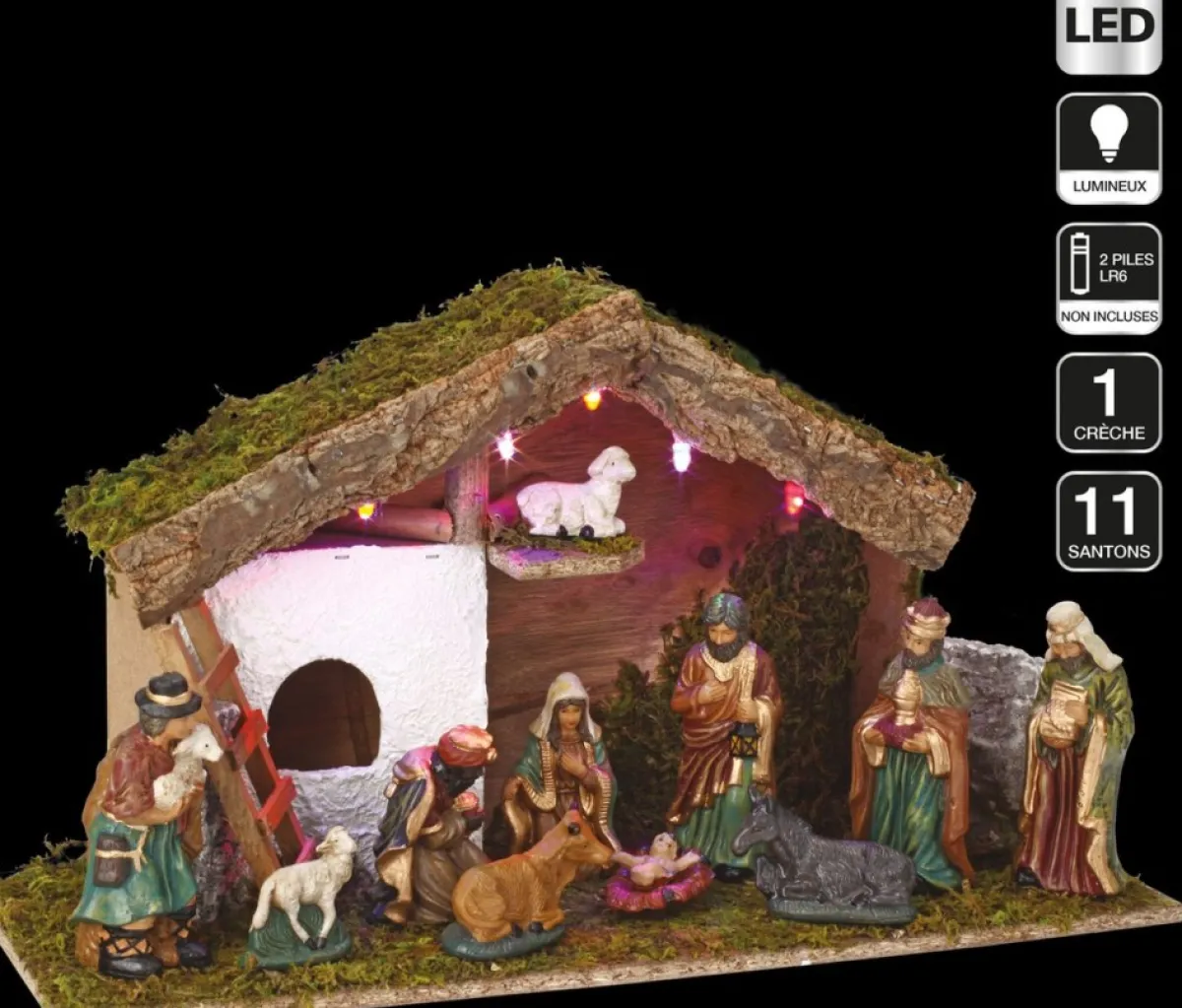 Feeric lights u0026 Christmas Kerststallen>Verlichte Kerststal Met Beelden - L46 X B17 X H25 Cm - Op Batterij