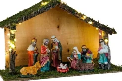 Merkloos Kerststallen>Verlichte Kerststal Met Kerststal Beeldjes 40 X 16 X 25,5 Cm - Kerststalletjes/Kerststallen Met Licht/Verlichting