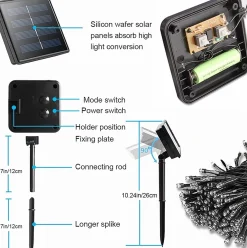 Merkloos Viatel Solar Lichtslang Led - Lichtsnoer Voor Buiten Met 240 Lichts - 24 Meter - Buiten Verlichting - Tuin Verlichting - Ip65 - 3000 K Warm Blue Light - Schemer Sensor Flash Sale