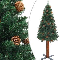VidaLife Kerstboom Met Led's En Hout En Dennenappels Smal 180 Cm Groen Outlet